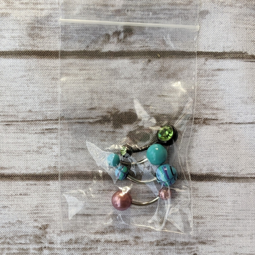 4pc Multi Color Belly Button Rings - Picture 4 of 4